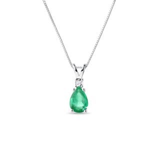 EMERALD AND DIAMOND PENDANT ON WHITE GOLD CHAIN - EMERALD NECKLACES - NECKLACES
