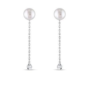 PEARL AND DIAMOND CHAIN EARRINGS IN WHITE GOLD - DIAMOND EARRINGS - EARRINGS