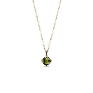 DAINTY YELLOW GOLD NECKLACE WITH MOLDAVITE - MOLDAVITE NECKLACES - NECKLACES