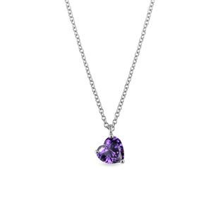 HEART-SHAPED AMETHYST PENDANT NECKLACE IN WHITE GOLD - AMETHYST NECKLACES - NECKLACES