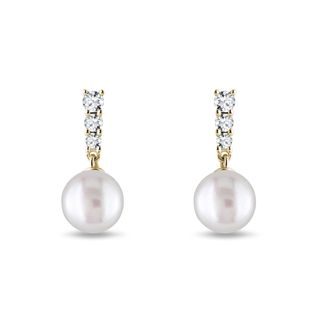 GOLD EARRINGS WITH PEARL AND BRILLIANTS - PEARL EARRINGS - PEARL JEWELRY