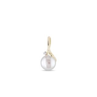 FRESHWATER PEARL AND DIAMOND GOLD PENDANT - PENDANTS - NECKLACES