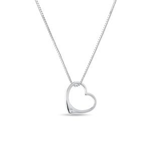 COLLIER EN OR BLANC 14 CT AVEC PENDENTIF CŒUR ENDIAMANTÉ - COLLIERS AVEC DIAMANTS - COLLIERS