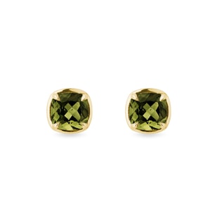 MOLDAVITE EARRINGS IN YELLOW GOLD - MOLDAVITE EARRINGS - EARRINGS