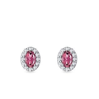 OVAL TOURMALINE AND DIAMOND WHITE GOLD HALO STUD EARRINGS - TOURMALINE EARRINGS - EARRINGS