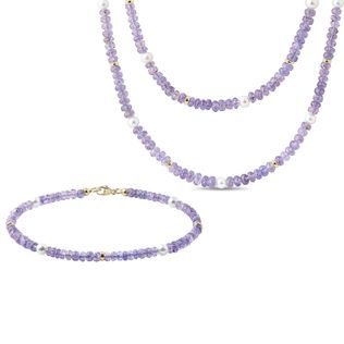 TANSANIT UND PERLENSCHMUCK IN GELBGOLD GEFASST - SCHMUCK-SETS - SCHMUCK