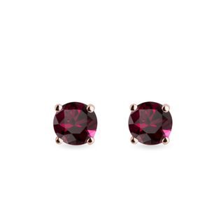 PUCES D'OREILLES EN OR ROSE SERTIES DE RHODOLITES - BOUCLES D'OREILLES AVEC GEMMES - BOUCLES D'OREILLES