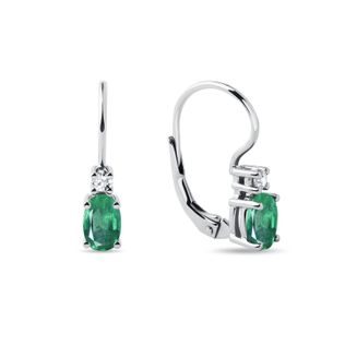 OVAL EMERALD AND DIAMOND EARRINGS IN WHITE GOLD - EMERALD EARRINGS - EARRINGS