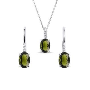 MOLDAVITSCHMUCKSET AUS 14 KT WEISSGOLD - SCHMUCK SETS EDELSTEINE - SCHMUCK