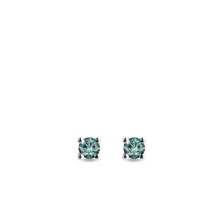 PUCES D'OREILLES EN OR BLANC AVEC DIAMANTS BLEUS - PUCES D'OREILLES EN DIAMANT - BOUCLES D'OREILLES