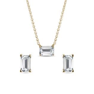 Moissanite earring and necklace set made of yellow gold