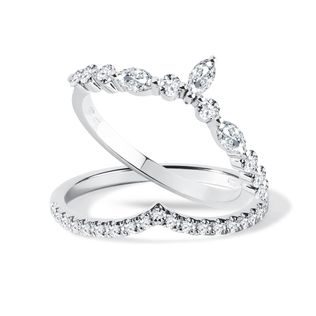 BAGUE DE FIANÇAILLES EN OR BLANC AVEC DIAMANTS TAILLES MARQUISE ET BRILLANT - ENSEMBLES DE BAGUES DE FIANÇAILLES ET DE MARIAGE - BAGUES DE FIANÇAILLES