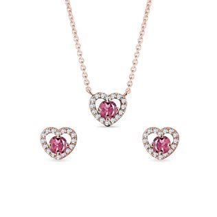 Srdcová súprava z ružového zlata s turmalínom a diamantmi
