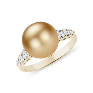 DIAMANTRING MIT SÜDSEEPERLE IN GELBGOLD - PERLEN RINGE - PERLEN