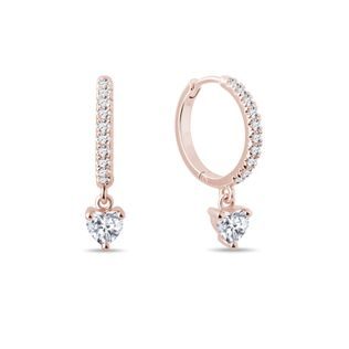 ROSE GOLD DIAMOND HUGGIE HOOPS WITH A HEART - DIAMOND EARRINGS - EARRINGS
