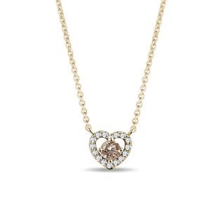 CHAMPAGNE AND WHITE DIAMOND HEART NECKLACE IN YELLOW GOLD - DIAMOND NECKLACES - NECKLACES