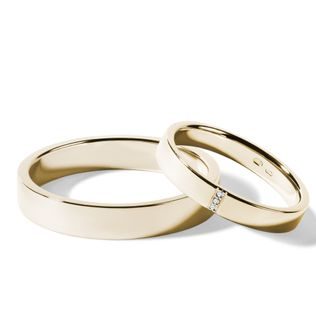 CLASSIC YELLOW GOLD WEDDING RING SET WITH 3 DIAMONDS - YELLOW GOLD WEDDING SETS - WEDDING RINGS