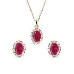 GOLD RUBY AND DIAMOND JEWELRY SET - GEMSTONE SETS - FINE JEWELRY