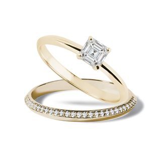 LUXURIÖSES SET VON DIAMANTRINGEN IN 14 KT GELBGOLD - TRAURING- UND VERLOBUNGSSETS - VERLOBUNGSRINGE