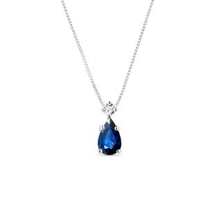 WHITE GOLD PENDANT WITH SAPPHIRE AND DIAMOND - SAPPHIRE NECKLACES - NECKLACES