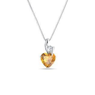 HEART-SHAPED CITRINE AND DIAMOND NECKLACE IN WHITE GOLD - CITRINE NECKLACES - NECKLACES