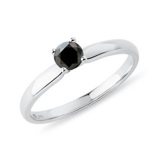 BAGUE EN OR BLANC AVEC PETIT DIAMANT NOIR - BAGUES DE FIANÇAILLES AVEC DIAMANTS DE COULEUR - BAGUES DE FIANÇAILLES