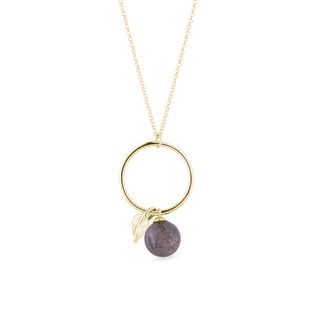 LABRADORITE AND SMALL LEAF HOOP NECKLACE IN YELLOW GOLD - SEASONS COLLECTION - KLENOTA COLLECTIONS