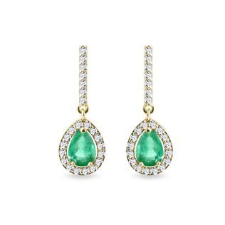 Gold diamond earrings with emeralds