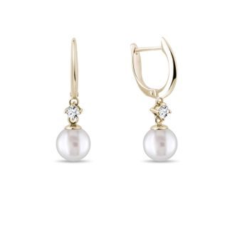 GOLD EARRINGS WITH PEARLS AND DIAMONDS - PEARL EARRINGS - PEARL JEWELRY