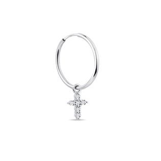 DIAMOND CROSS HOOP EARRING IN WHITE GOLD - SINGLE EARRINGS - EARRINGS