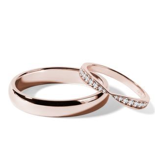 ALLIANCES EN OR ROSE AVEC DIAMANTS - ENSEMBLE D’ALLIANCES EN OR ROSE - ALLIANCES DE MARIAGE