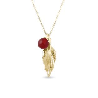CARNELIAN AND LEAF HOOP NECKLACE IN YELLOW GOLD - SEASONS COLLECTION - KLENOTA COLLECTIONS