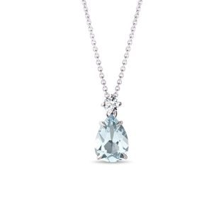 EINE HALSKETTE MIT AQUAMARIN UND DIAMANT IN WEISSGOLD - KETTEN MIT AQUAMARIN - KETTEN