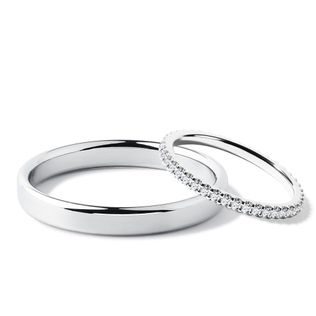 HIS AND HERS ETERNITY AND SHINY FINISH WHITE GOLD WEDDING RING SET - WHITE GOLD WEDDING SETS - WEDDING RINGS