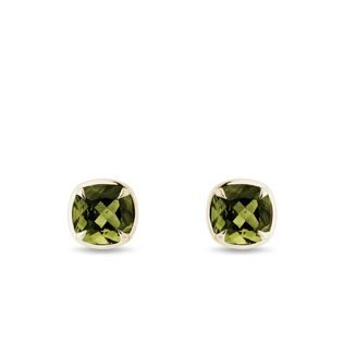 MOLDAVITE EARRINGS IN YELLOW GOLD - MOLDAVITE EARRINGS - EARRINGS