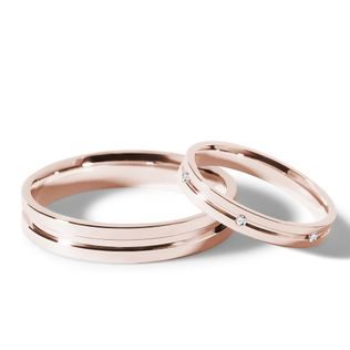 WEDDING RINGS WITH ENGRAVED GROOVE IN ROSE GOLD - ROSE GOLD WEDDING SETS - WEDDING RINGS