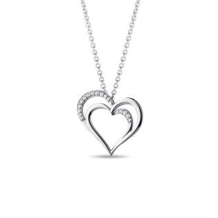 COLLIER EN OR BLANC AVEC PETIT CŒUR ENDIAMANTÉ - COLLIERS AVEC DIAMANTS - COLLIERS