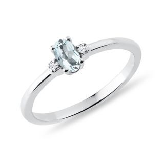 AQUAMARINE AND SIDE DIAMOND RING IN WHITE GOLD - AQUAMARINE RINGS - RINGS