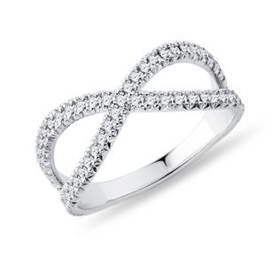 BAGUE DOUBLE ANNEAU EN OR BLANC SERTIE DE DIAMANTS - BAGUES EN DIAMANT - BAGUES