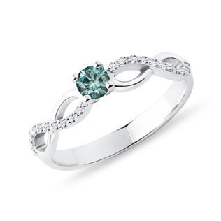 BAGUE EN OR BLANC AVEC SON DIAMANT BLEU - BAGUES DE FIANÇAILLES AVEC DIAMANTS DE COULEUR - BAGUES DE FIANÇAILLES