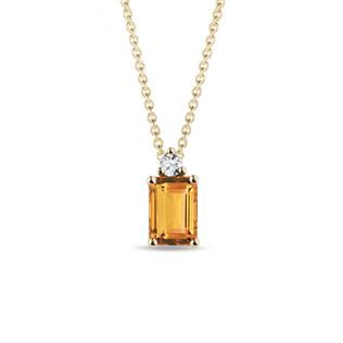CITRINE AND DIAMOND YELLOW GOLD NECKLACE - CITRINE NECKLACES - NECKLACES