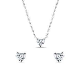 SÚPRAVA NÁUŠNÍC A NÁHRDELNÍKA S DIAMANTMI V TVARE SRDCA - DIAMANTOVÉ SÚPRAVY - ŠPERKY