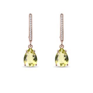 LEMON QUARTZ AND DIAMOND EARRINGS IN ROSE GOLD - GEMSTONE EARRINGS - EARRINGS