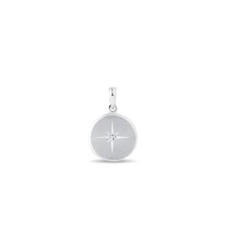 ENGRAVED WHITE GOLD DIAMOND MEDALLION PENDANT - PENDANTS - NECKLACES