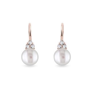 OHRRINGE MIT SÜSSWASSERPERLEN UND DIAMANTEN IN ROSEGOLD - PERLEN OHRRINGE - PERLEN