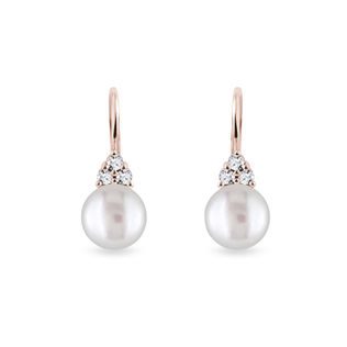 FRESHWATER PEARL AND DIAMOND ROSE GOLD EARRINGS - PEARL EARRINGS - PEARL JEWELLERY