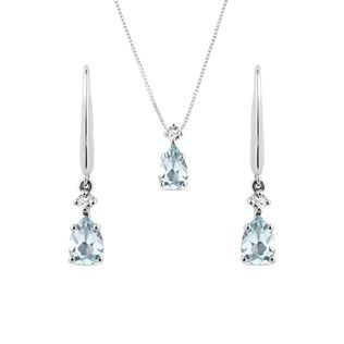 SET AUS HALSKETTE UND OHRRINGEN MIT AQUAMARIN IN WEISSGOLD - SCHMUCK SETS EDELSTEINE - SCHMUCK