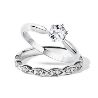 Elegant wedding and engagement rings in white gold