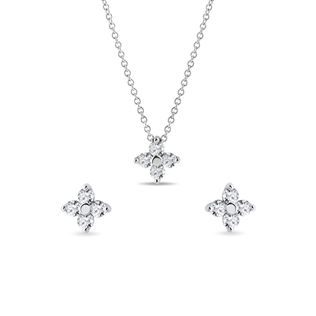 PARURE TRÈFLE À QUATRE FEUILLES EN OR BLANC AVEC DIAMANTS - PARURES DE BIJOUX - BIJOUX KLENOTA