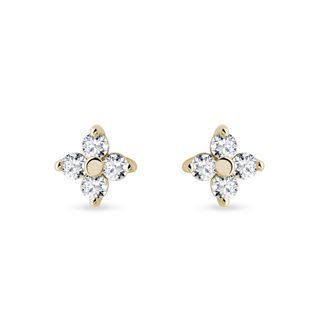 BOUCLES D'OREILLES TRÈFLE À QUATRE FEUILLES EN OR JAUNE ET DIAMANTS - PUCES D'OREILLES EN DIAMANT - BOUCLES D'OREILLES